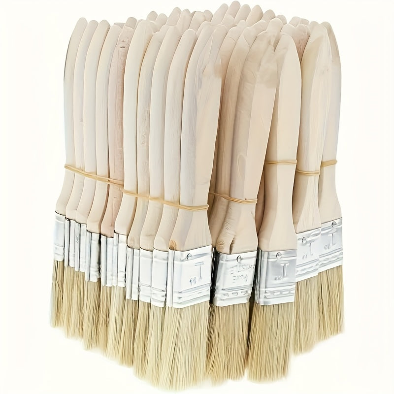 10pcs Natural Wood Flat Paint Brushes for Art Crafts Staining Repair