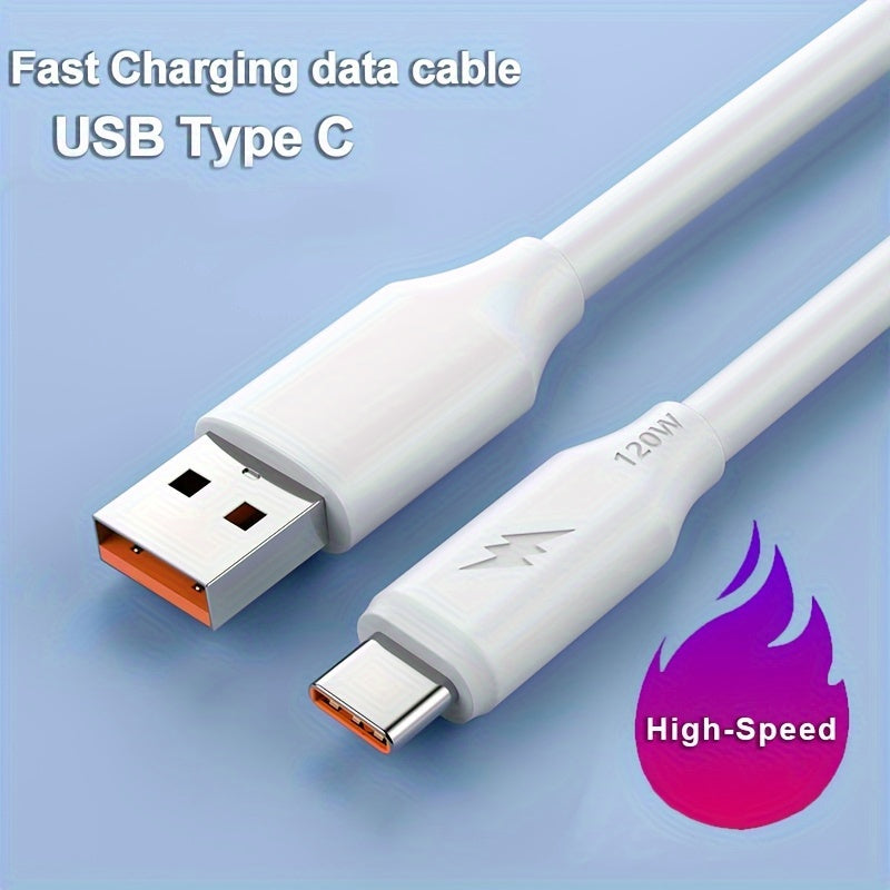 PVC USB-C Charging Cable 120W 6A Fast Data Sync Durable Round Glossy Finish