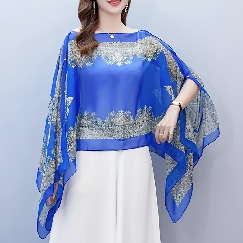 Boho Chic Paisley Print Chiffon Shawl Wrap for Travel and Beach Sunscreen Cover Windproof Cardigan Towel