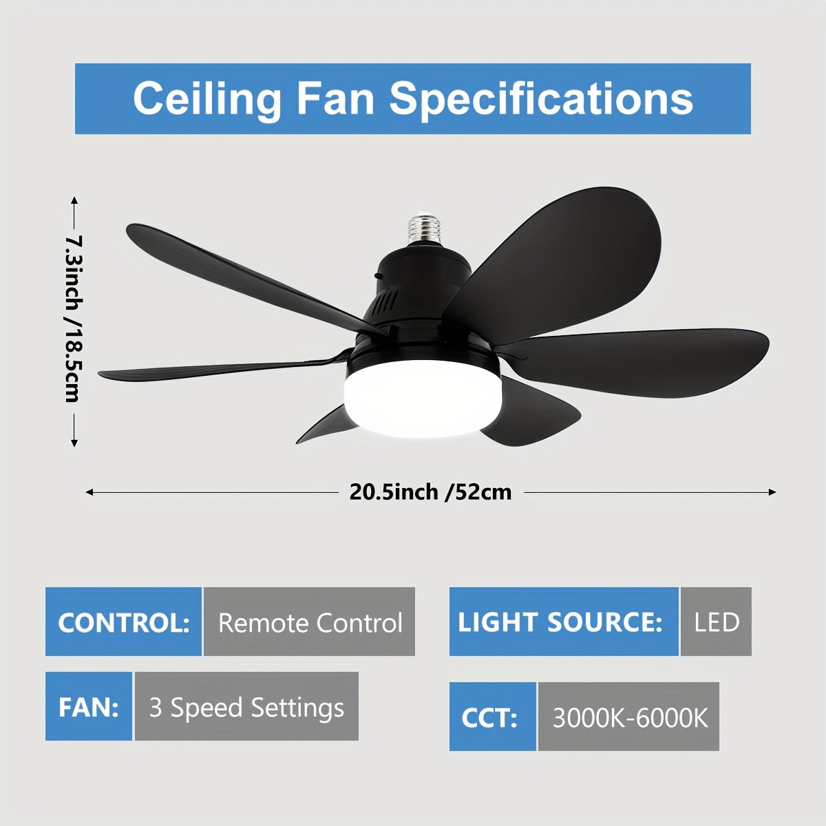 Modern Square Blade Ceiling Fan with LED Light Dimmable Remote 2000 Lumens