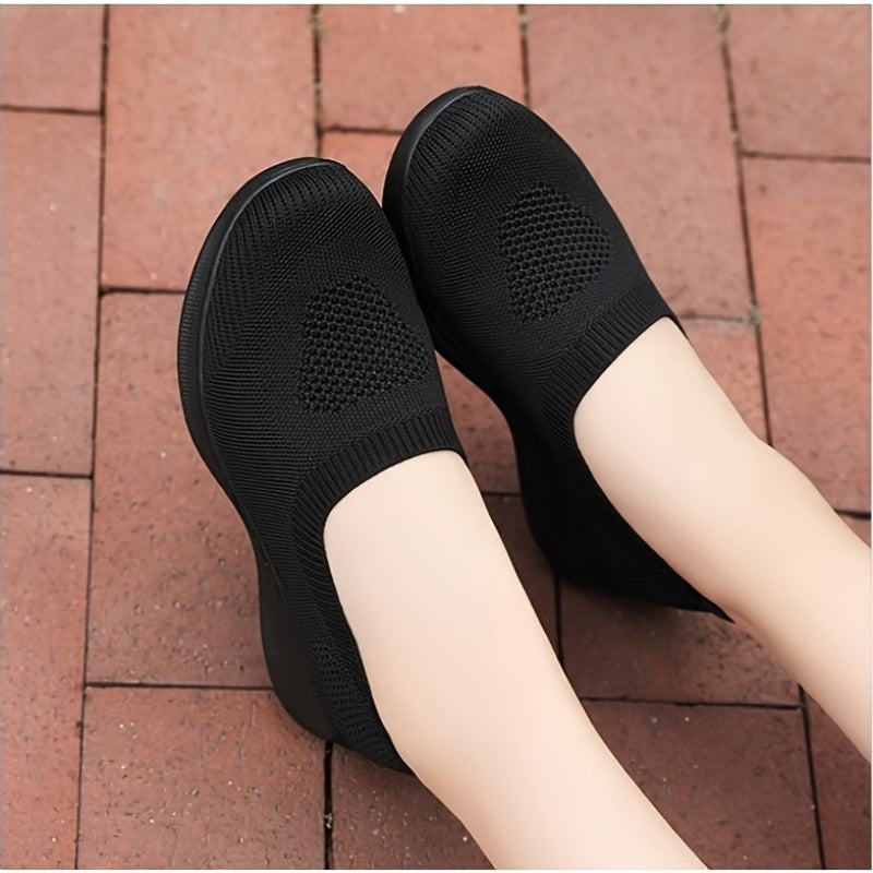 Women's Lightweight Knit Slip-On Sneakers Black Casual Walking Shoes