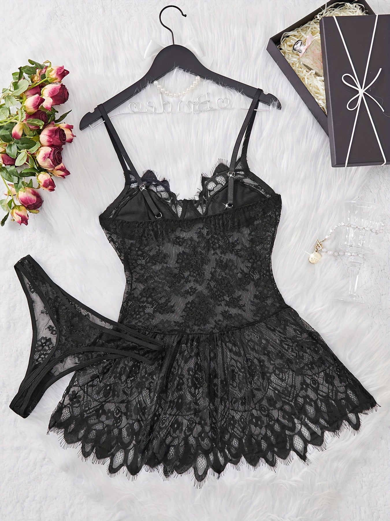 Women's Satin Sleepwear Set with Lace Trim and Adjustable Straps