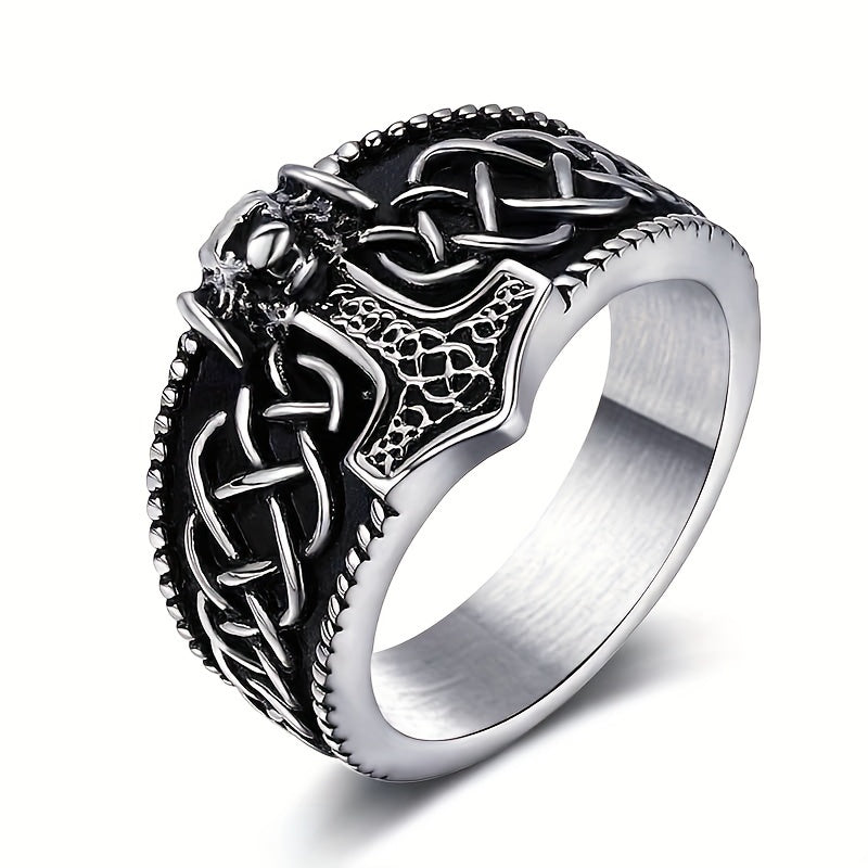 Men's Vintage Lion Head Thor's Hammer Ring Stainless Steel Amulet Jewelry