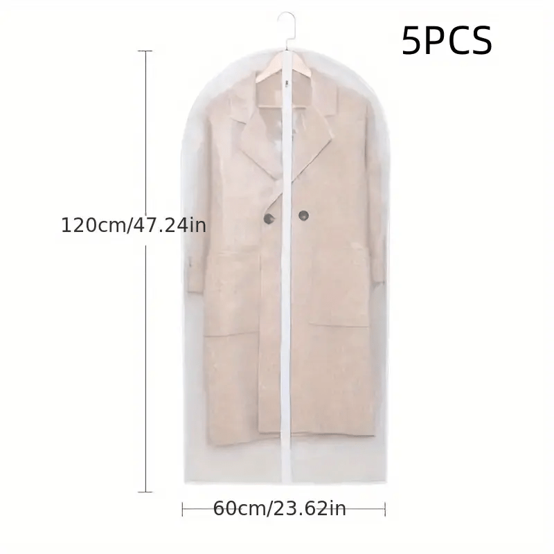 5pcs Transparent Clothes Storage Dustproof Bags Zipper Organizer for Wardrobe