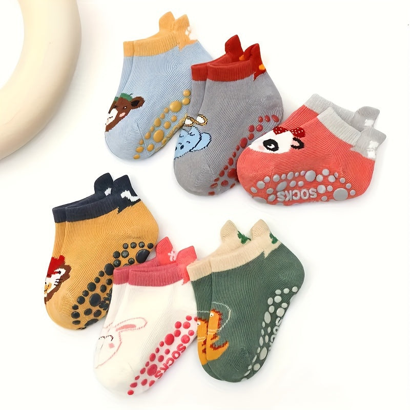 Baby Boys Socks 6 Pairs Non-Slip Cotton Cartoon Animal Toddler Ankle Socks