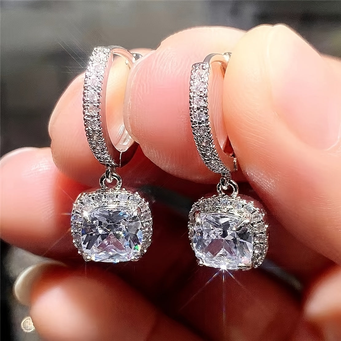 Women's Copper Micro Zirconia Square Earrings for Weddings Daily Wear