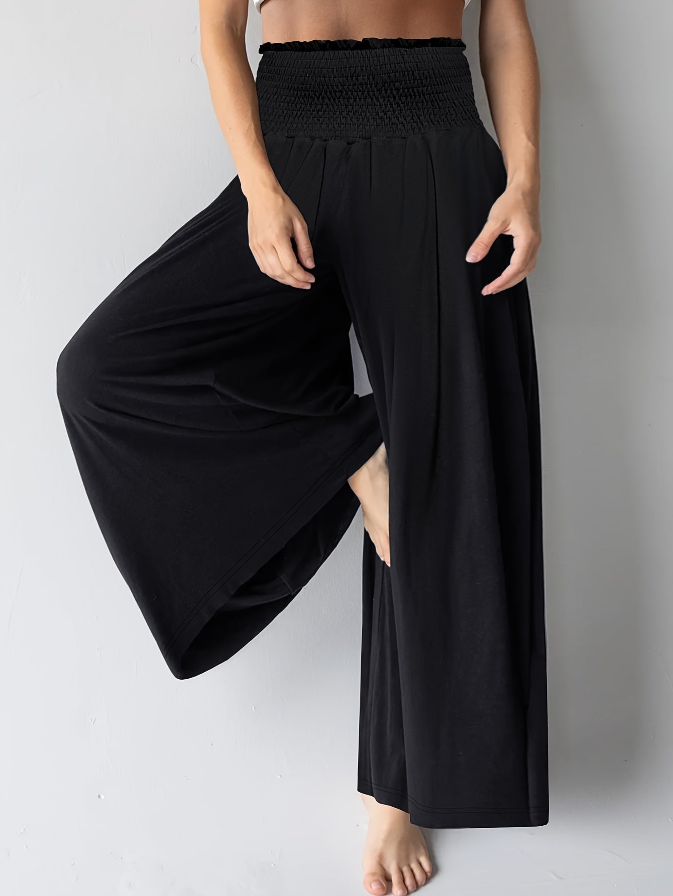 Plus Size Women's Wide Leg Casual Pants Soft Breathable Elastic Waist for Yoga