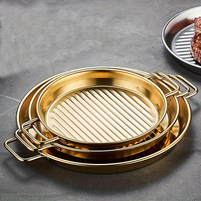 Set of 3 Round Striped Stainless Steel Baking Pans with Handles 16.5cm, 19cm, 22cm
