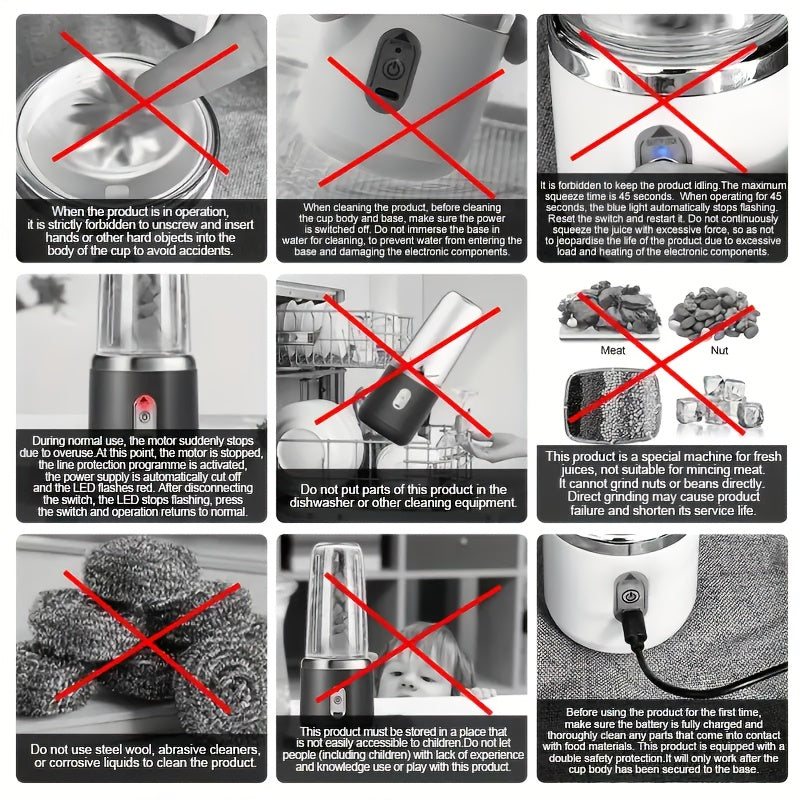 Licuadora portátil recargable por USB de 16oz, de grado alimentario PP, fácil de limpiar