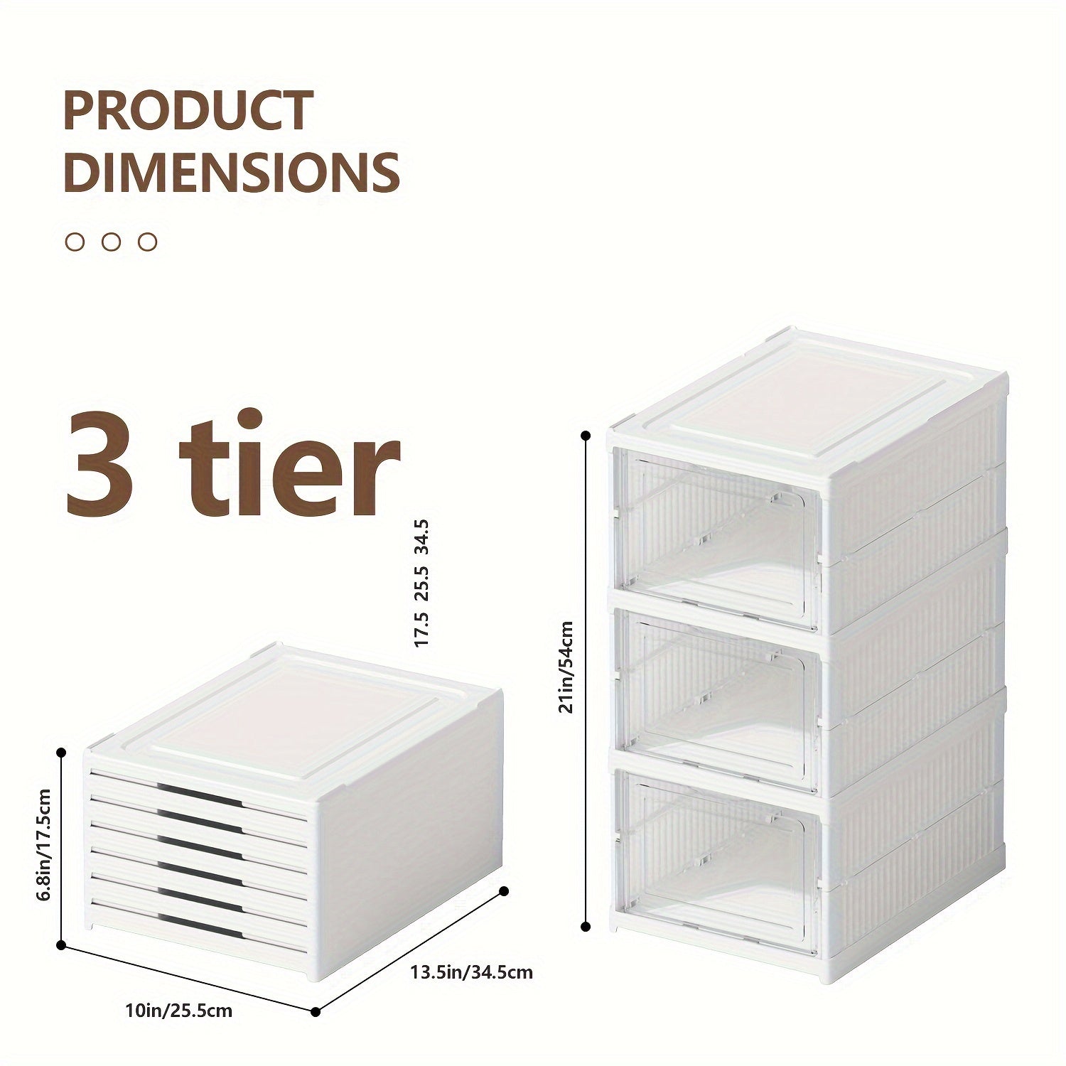 Caja de almacenamiento para zapatos plegable, 3 niveles, transparente, organizador de armario a prueba de polvo