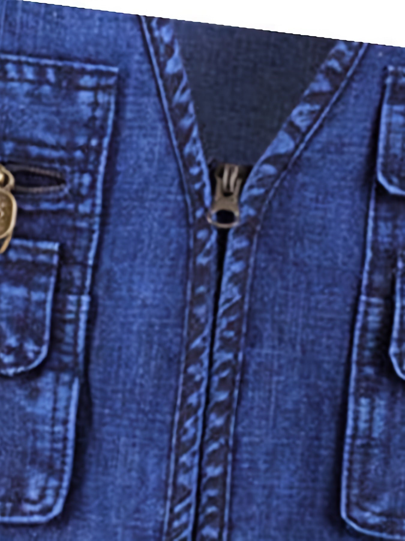 Plus Size Men's Denim Vest Casual Outdoor Wear with Pockets V-Neck Machine Washable