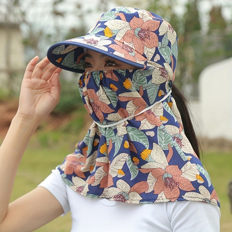 Sun Hat with Large Brim Shawl Face Mask for Sun Protection Cycling Hiking Outdoor