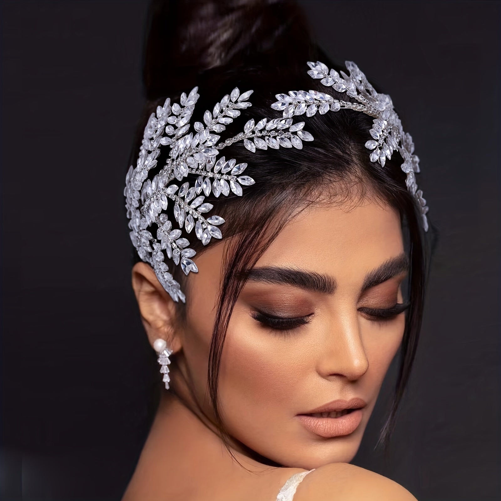 Bridal Wedding Crown with Rhinestone Inlays Hair Hoop Headband for Brides