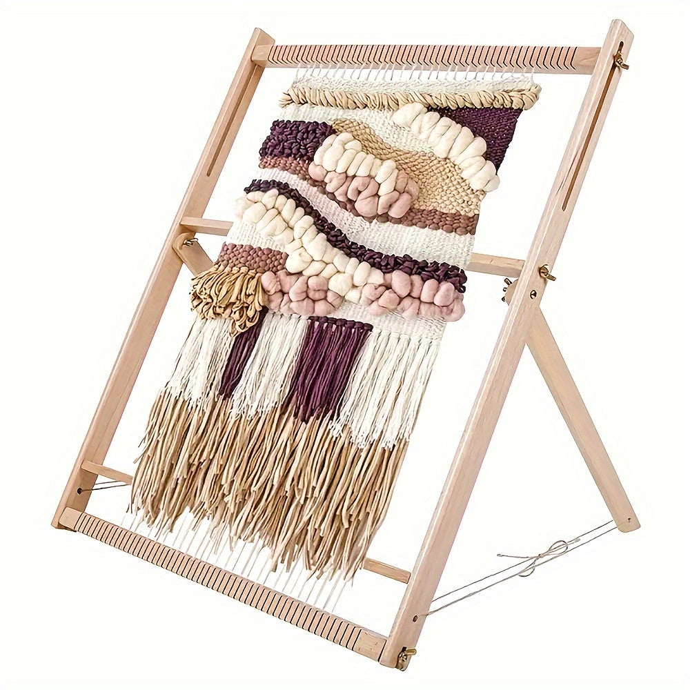 Handmade Wooden Weaving Loom Kit for DIY Tapestries and Carpets in Khaki