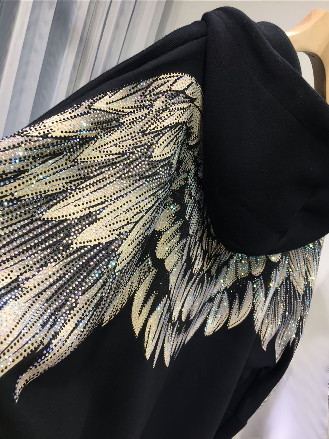 Plus Size Hooded Sweatshirt for Women with Rhinestone Embellishments Casual Spring Fall