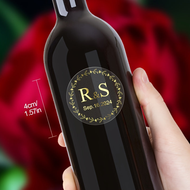 Golden Round Bottle Label, Customizable Design, PET Material, Elegant Packaging