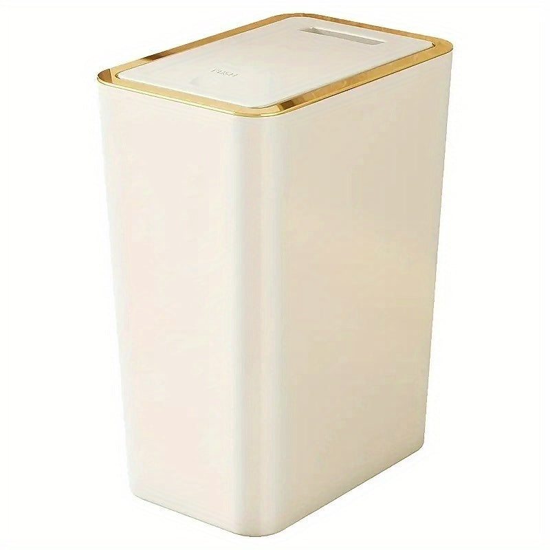 Cubo de basura de cocina rectangular de 12.0 L blanco con control de olores, tapa de presión fácil