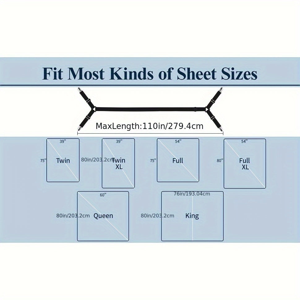 Set of 2 Bed Sheet Holder Straps Adjustable Elastic Fasteners for Fitted Sheets