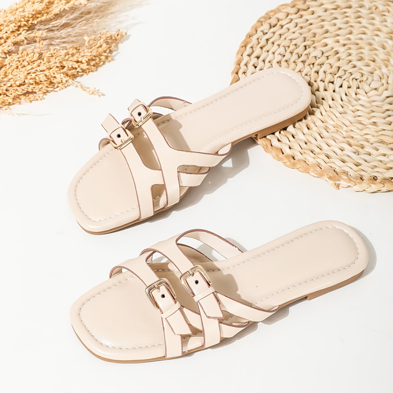 Women's Wide Fit Flat Sandals with Adjustable Straps and Open Toe