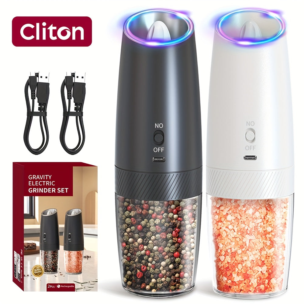 1/2 шт. Электрическая мельница для перца с гравитационным сенсором и светодиодной подсветкой. Перезаряжаемая, полностью автоматическая с большой камерой для наполнения. Необходимый инструмент для приправ.