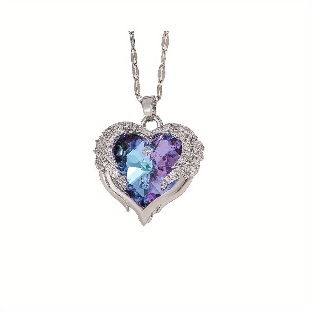 Stainless Steel Heart Pendant Necklace with Synthetic Zirconia July Birthstone for Women