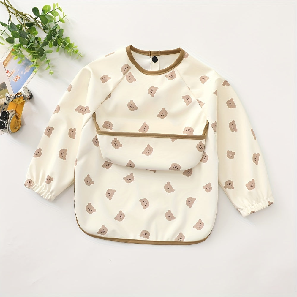 Unisex Baby Long Sleeve Bib Waterproof Debris Collection Pocket Toddler Feeding Apron