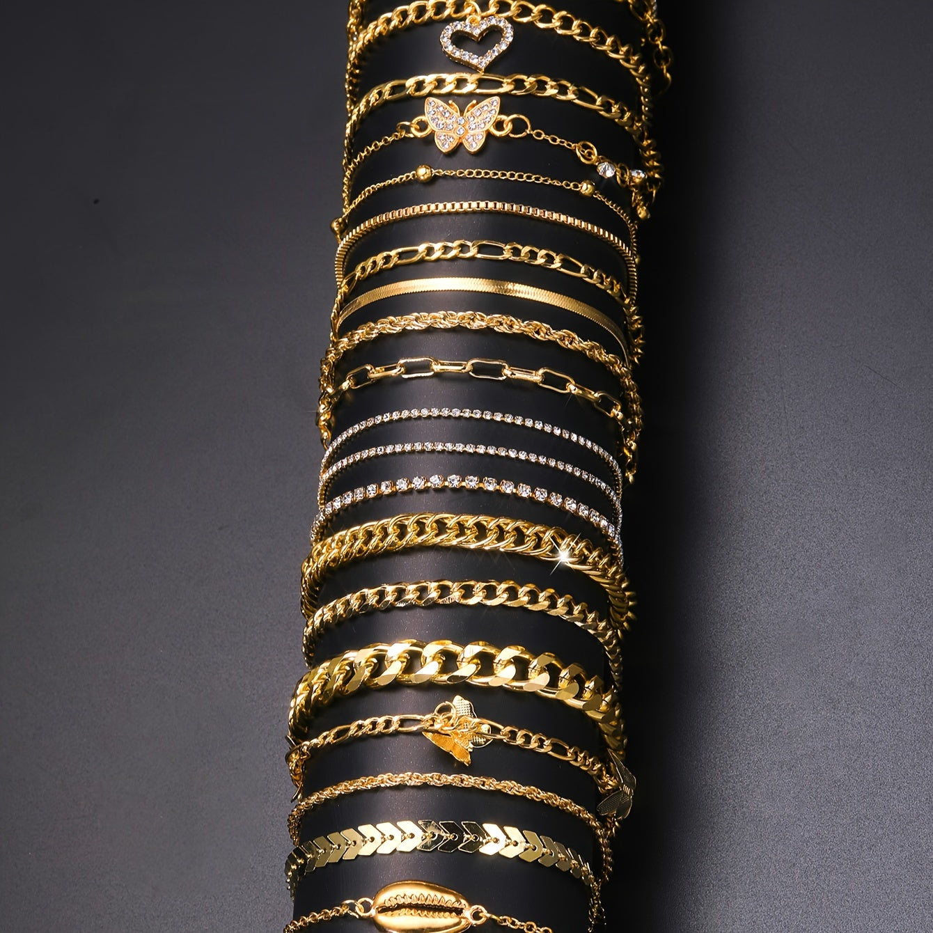 Set of 22 Bohemian Charm Bracelets with Shell Heart Butterfly Fish Tail Crystal Accents for Beach and Party Wear