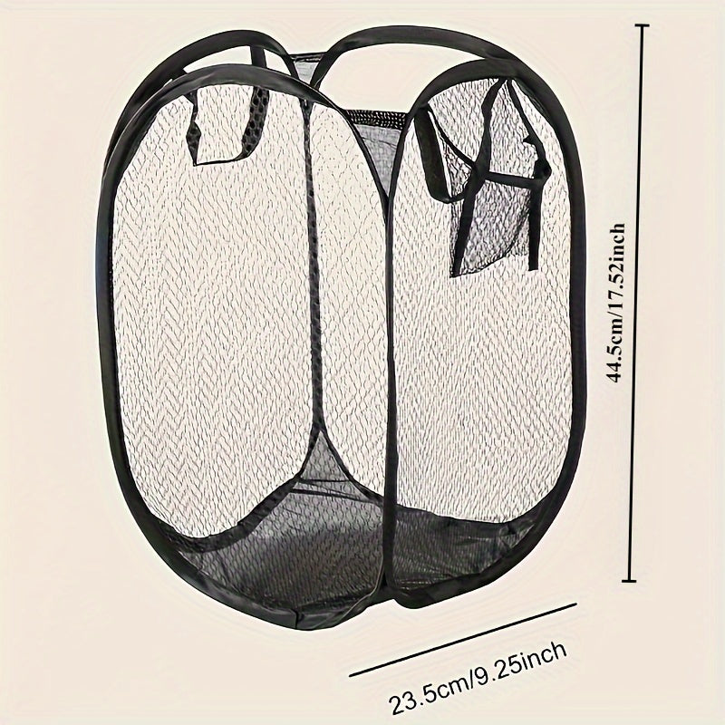 Round Mesh Laundry Hamper with Handles Collapsible Durable Polyester Fiber Storage Bin