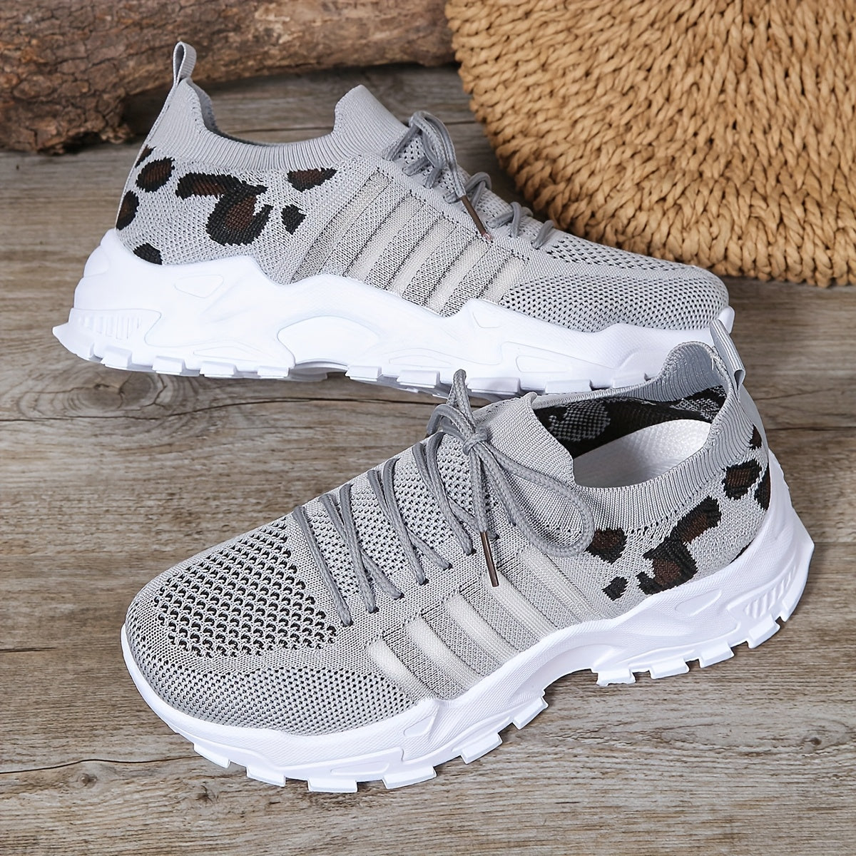 Zapatillas atléticas transpirables con estampado de leopardo para mujer, ideales para correr y hacer ejercicio