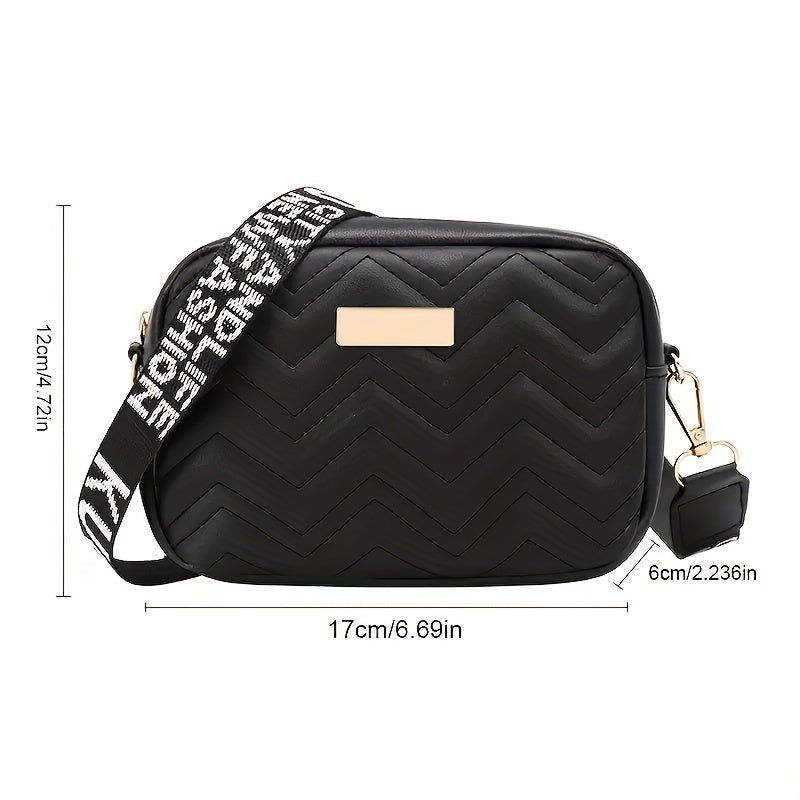 Women's Crossbody Bag Faux Leather Stain-Resistant Zippered Camera Style in Black White Khaki