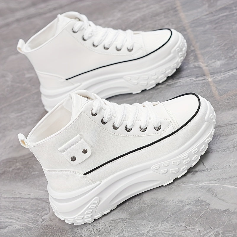 Women's High-Top Sneakers Solid Color Casual Sport Shoes Rubber Sole