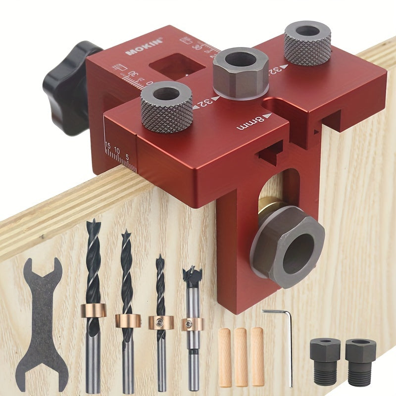 3-in-1 Woodworking Doweling Jig Kit Aluminum Metal Adjustable Drill Guide