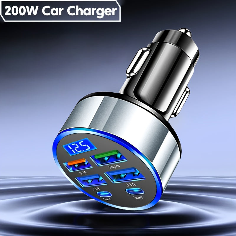 Cargador de coche USB de 6 puertos con carga rápida, adaptador de cargador PD para teléfono