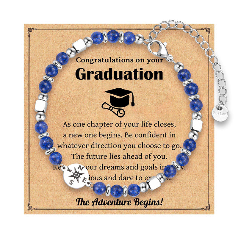 Zamonaviy Kompas Bilaguzuk, Paslanmaydigan Po'lat To'plar bilan, Tabiiy Toshlar bilan Bitiruv Sovg'asi, O'rta Maktab Bitiruvchilari uchun Minimalistik Bilaguzuk, Har Kuni Kiymoq va Sovg'a Berish Uchun Mos, Yil Bo'yi Aksessuar