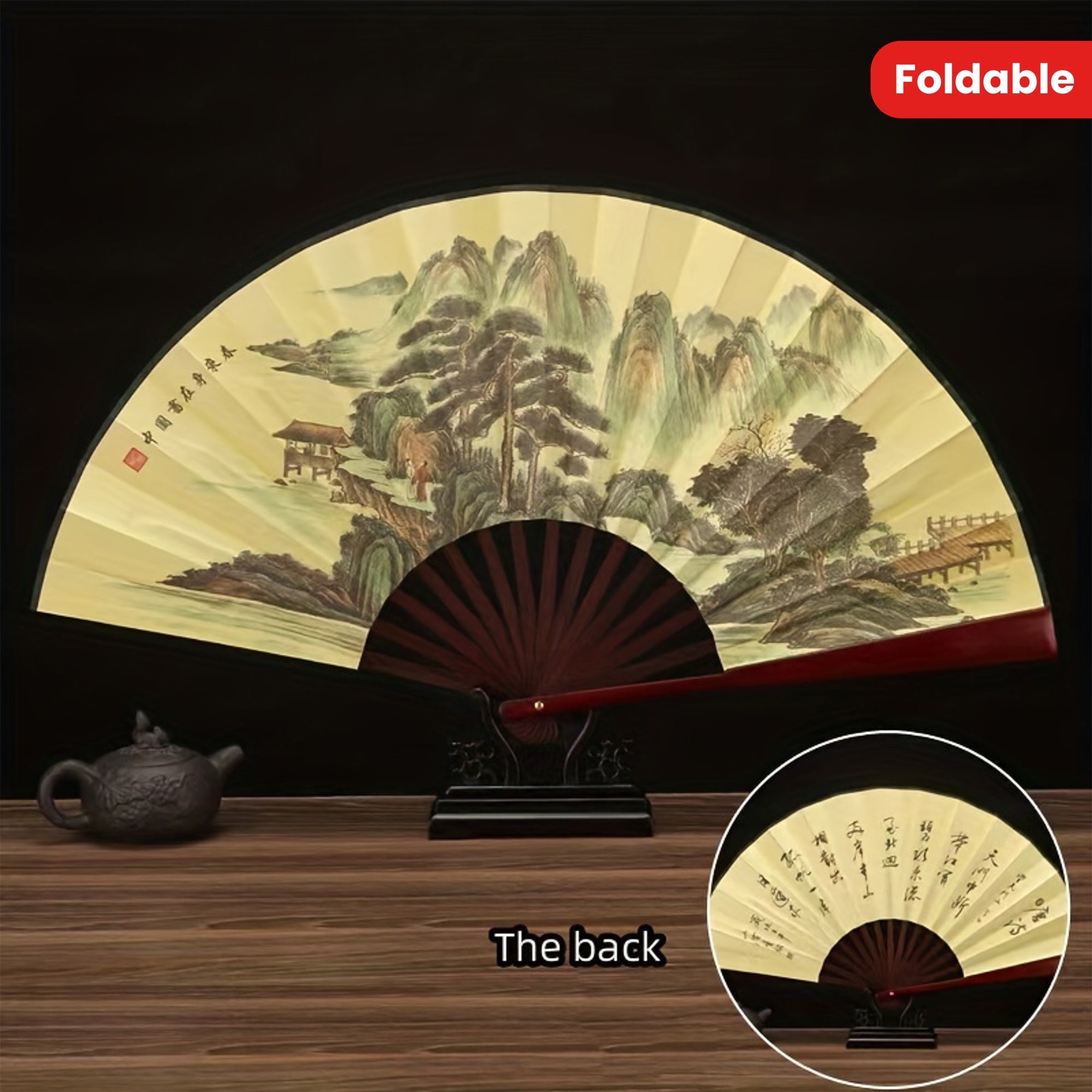 Large Wooden Handheld Fan with Elegant Asian Design for Home Decor and Cooling