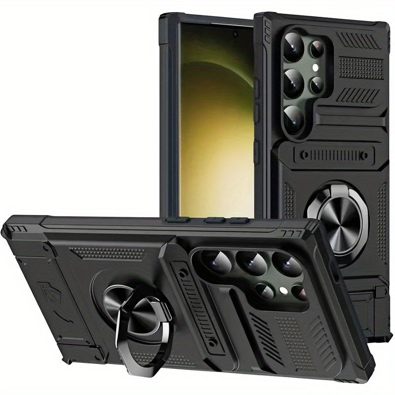 Durable Shockproof Phone Case with Metal Stand and Card Slot for Multiple Models