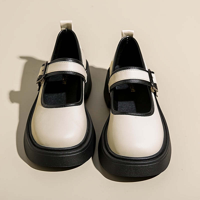 Women's Mary Jane Flats All-Season Comfortable Leather Leather with Buckle Straps