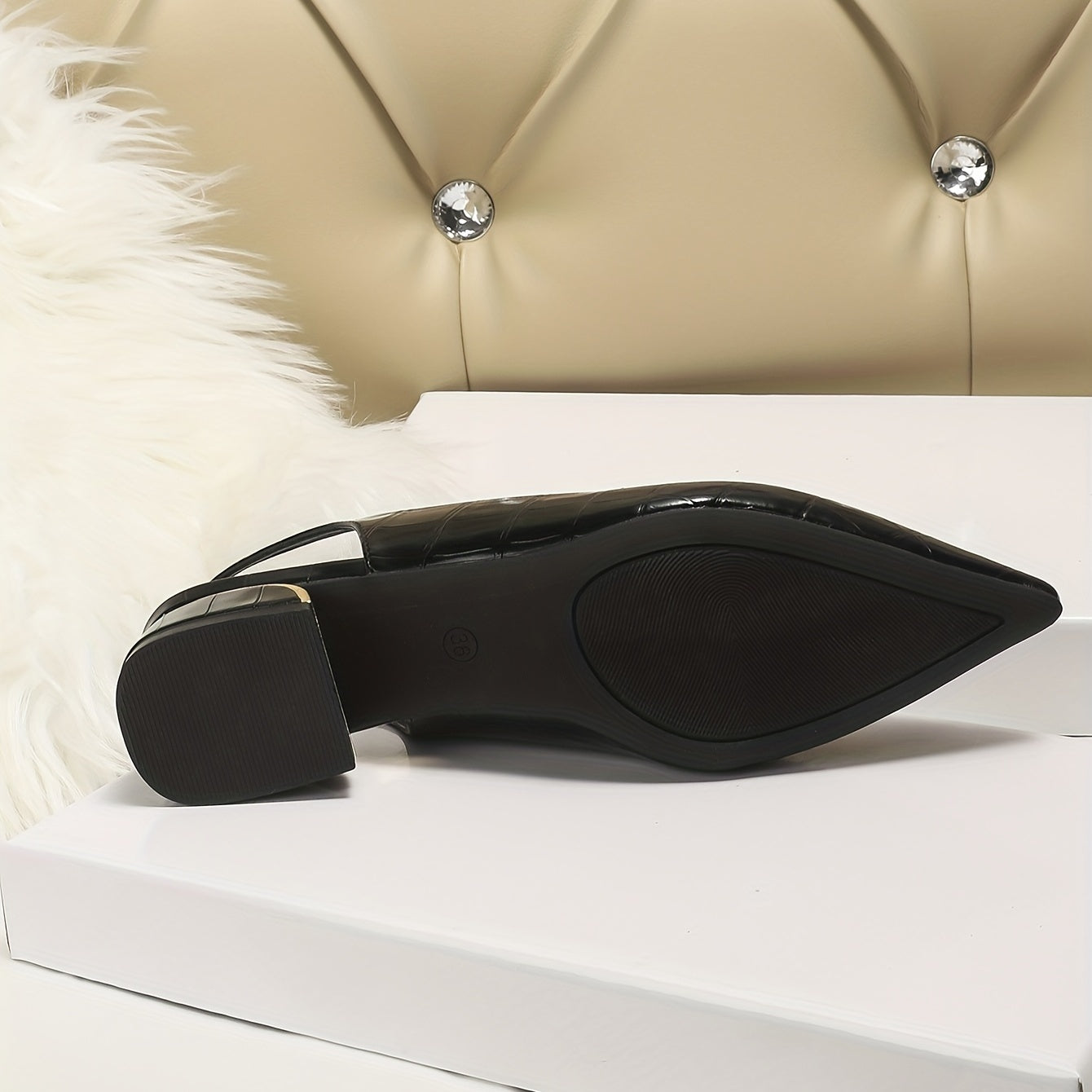 Women's Low Heel Slingback Shoes with Pointed Toe and Elastic Strap for Office