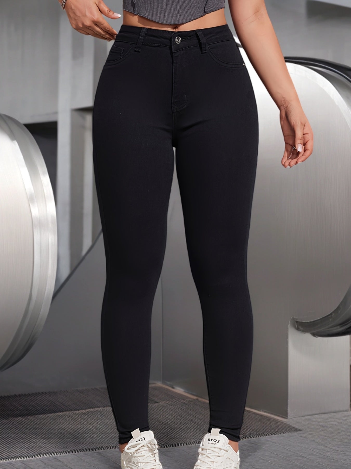 Ayollar uchun denim skinny jinslar qora, yuqori elastik, barcha mavsumlar uchun qulay