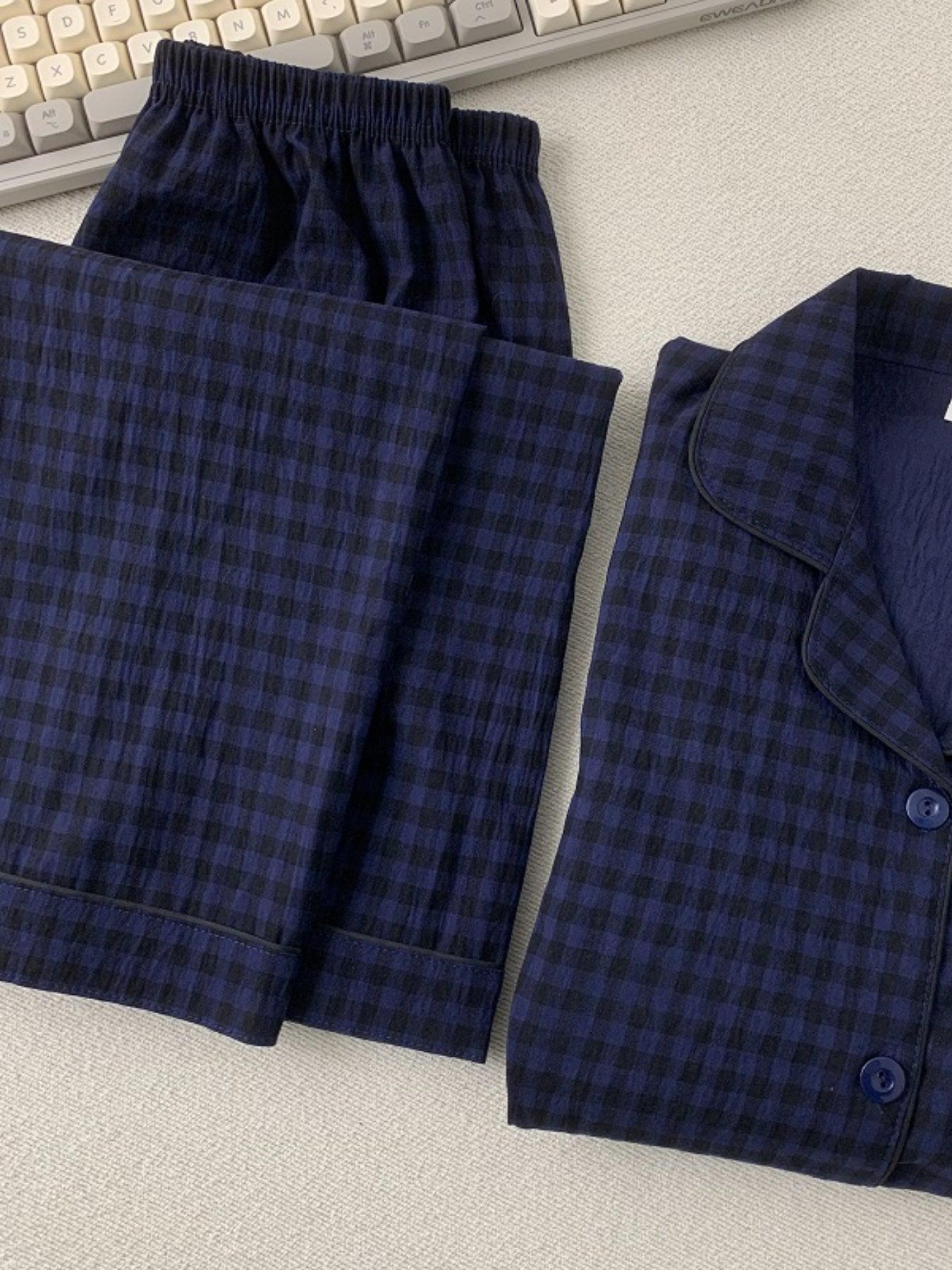 Women's Embroidered Puppy Plaid Pajama Set Plus Size Long Sleeve Casual Sleepwear