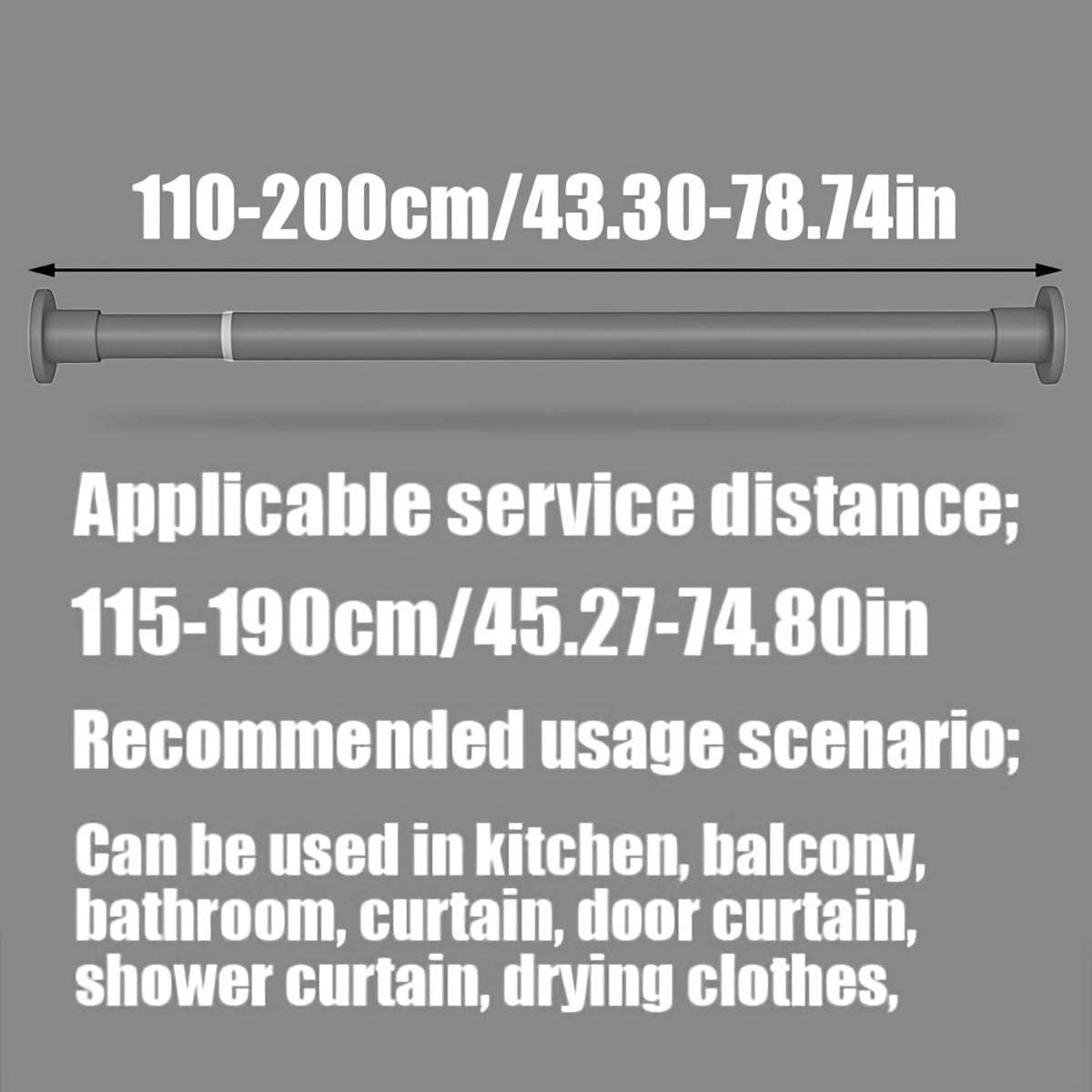 Moslashuvchan Rustproof Metal Curtain Rod Uzaytiradigan G'ichqichli Tension uchun Hammom, shkaf, deraza, eshik