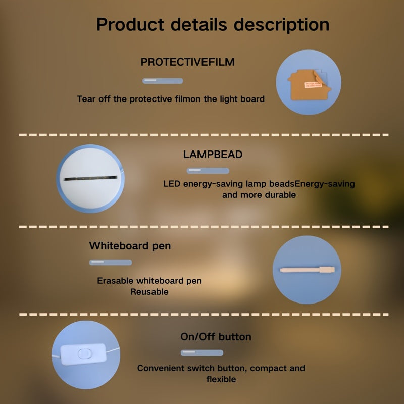 USB LED stol lampasi, o'chiriladigan yozish taxtasi, iliq muhit yoritgichi, kalit nazorati va batareya talab qilinmaydi - uy bezaklari uchun ideal sovg'a tanlovi.
