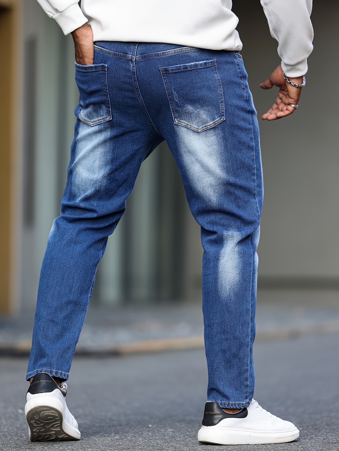 Мужские узкие джинсы большого размера из хлопкового смесового растяжимого денима, повседневные брюки на все сезоны