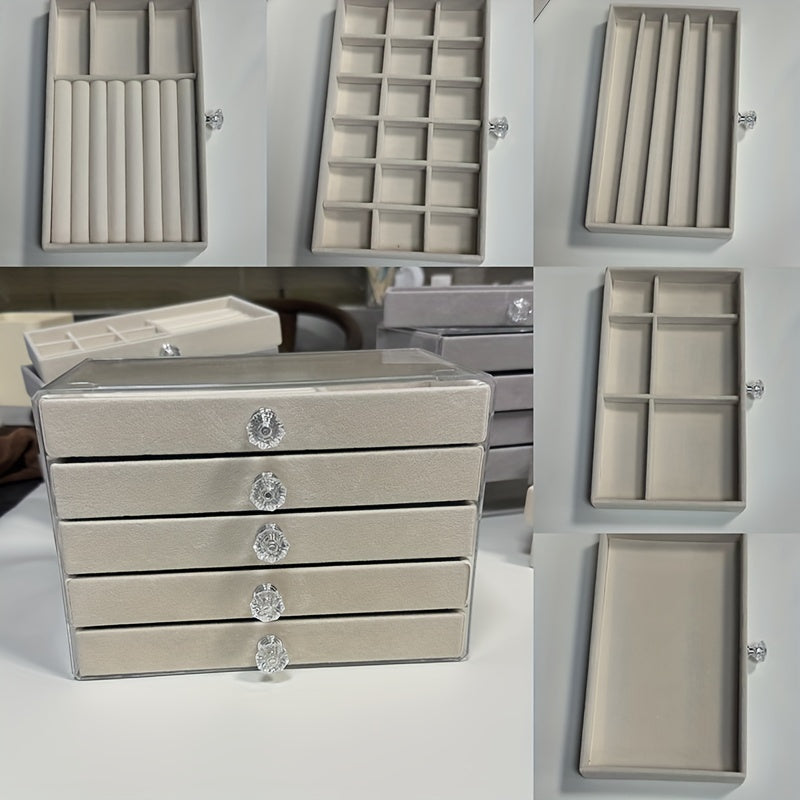 Clear Acrylic Jewelry and Shoe Storage Case with 5-Tier Velvet Organizer