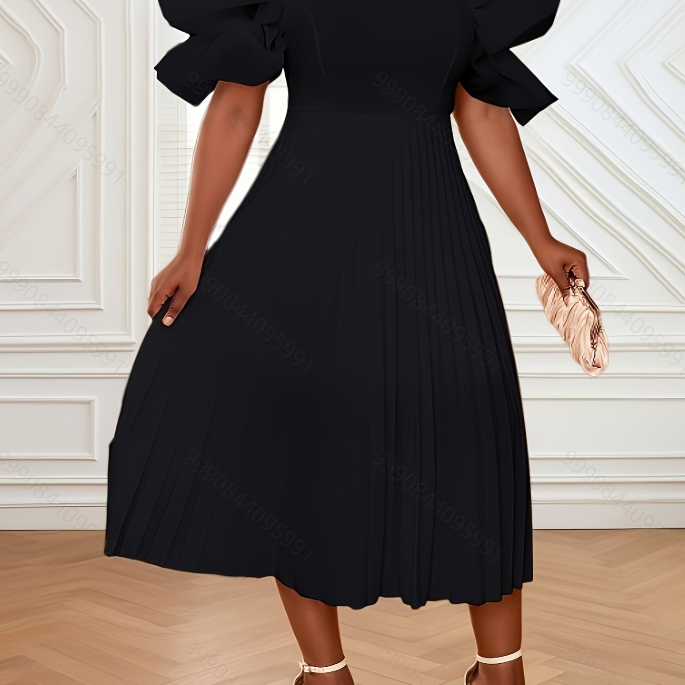 Plus Size Women's Off-the-Shoulder Wedding Dress with Princess Sleeves White Midi Flared Skirt