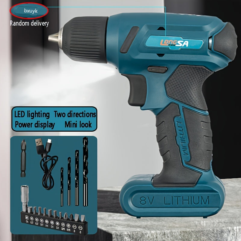 Lithium Electric Drill Set with USB Charging LED Light Cordless Screwdriver for DIY Tasks