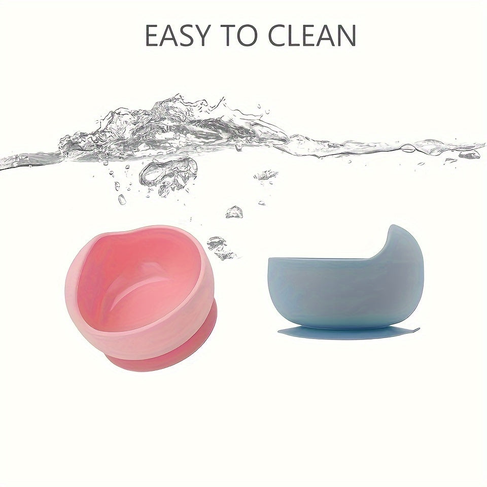 Baby Feeding Set Silicone Bowl Fork Spoon Non-Slip Microwave Safe Wooden Handle 3 Pieces