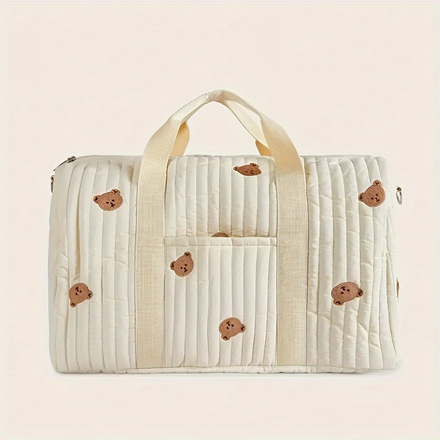 Embroidered Animal Print Diaper Bag with Sturdy Nylon Organizer and Hand Strap