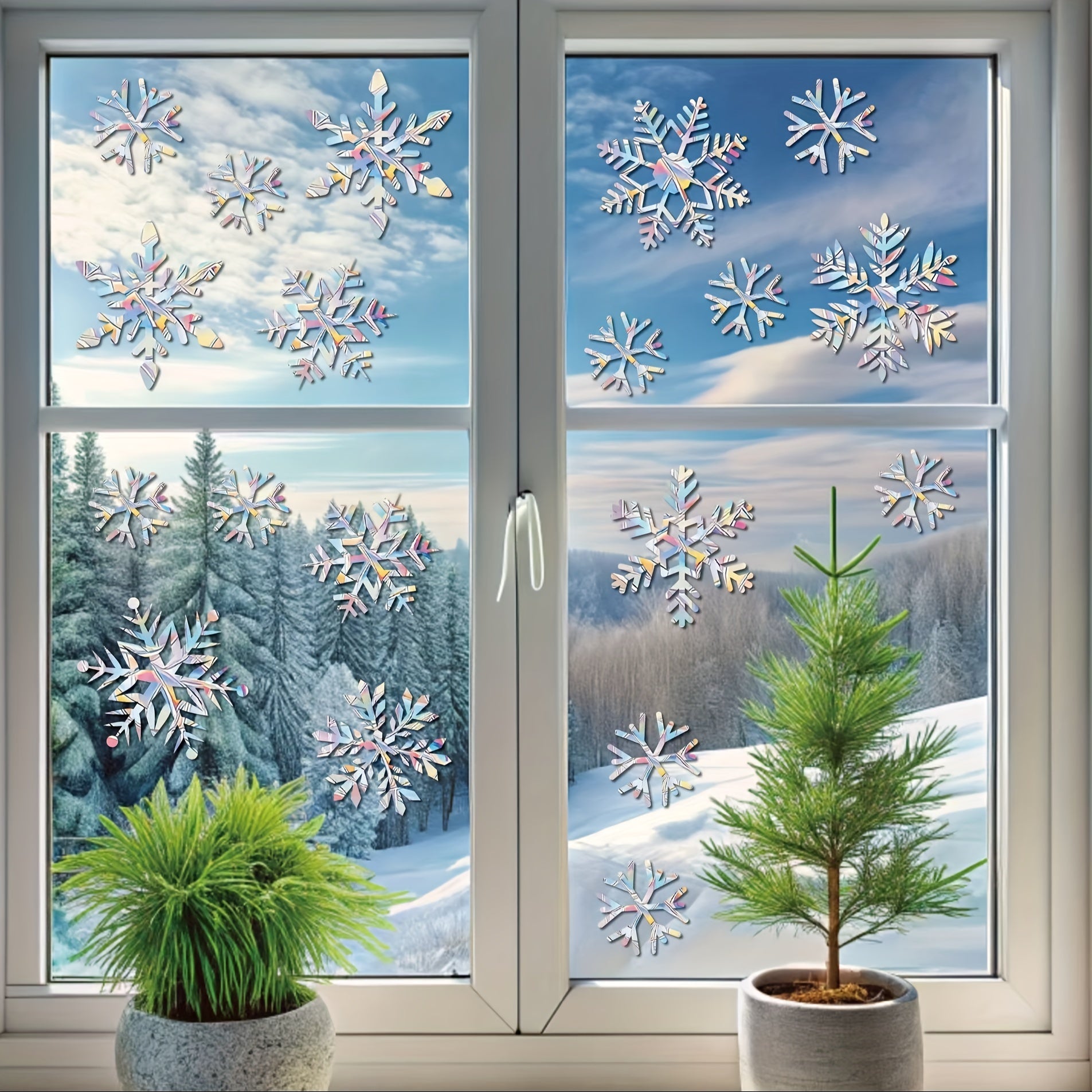 Window Snowflake Decals Set for Bird Collision Prevention, Non-Adhesive, 39 Pieces