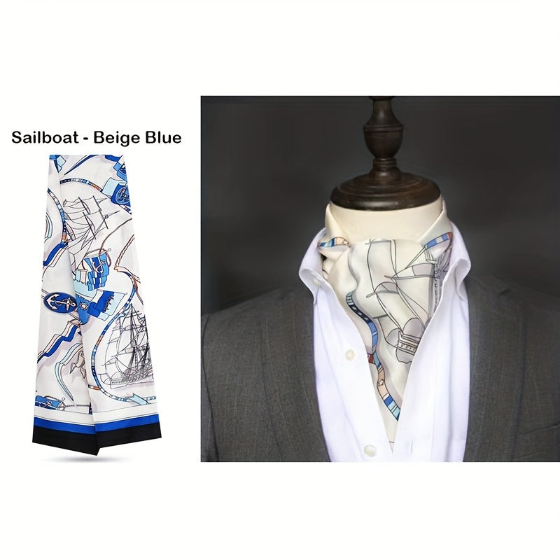 Men's Vintage Twill Scarf with Printed Double Layer for Business and Casual Wear